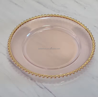 Plateau décoratif transparent en plastique Betterlove 13 pouces, style américain de luxe léger, pour mariage, hôtel, pâtisseries et collations à domicile, avec perles dorées