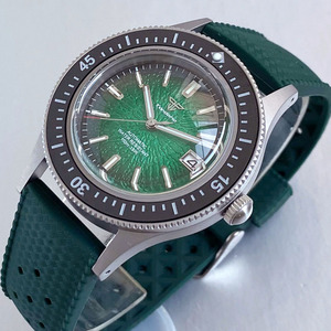 Orologio Meccanico da Uomo Stile 50-FATHOMS con Quadrante Verde a Motivo Tazza di Tè, Vetro Zaffiro Bombato, Movimento NH35A, Cassa Sabbiata, Resistenza 10ATM - Product Image 1