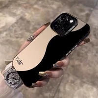 Casing Handphone TPU PC Motif Gelombang Hitam Lucu Berlapis Perak Elektroplating untuk Iphone Xs 11 12 13 14 15 16 17 18 Pro Max