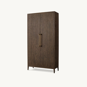 Armoire de rangement haute élégante et moderne en chêne cerisé gris brun à 2 portes avec poignées métalliques foncées pour salon et chambre à coucher, personnalisable OEM - Product Image 4