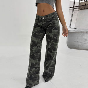 Pantalones Vaqueros de Mezclilla de Pierna Recta Holgados de Cintura Media, Lavado Medio, Resistentes al Viento, Ecológicos, con Bloques de Color y Ribete en Contraste - Product Image 4