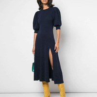 Robe d'été pour femmes à la mode personnalisée jolies manches courtes bouffantes fentes hautes taille empire décontracté silhouette droite de grande taille