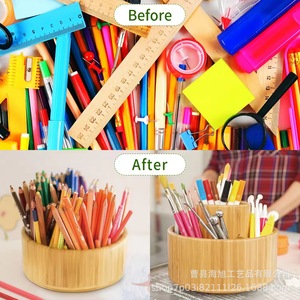 Bamboo <b>Rotating</b> Desktop Storage Rack Pen Holder Office <b>Desk</b> Organizer Student Stationery Box Round Standing Type - Product Image 1