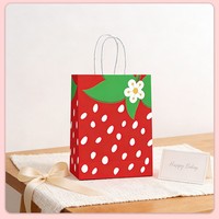 Sacs fourre-tout personnalisés en papier kraft imprimé fraises, écologiques, pour cadeaux, bougies, fêtes d'anniversaire, avec poignées, faible MOQ, marque privée