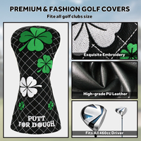 Housse de Driver de Golf Personnalisée OEM, Broderie, Fermeture Magnétique Étanche, Motif Trèfle Diamant, Cuir PU, Doublure en Peluche
