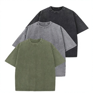 T-shirt en coton surdimensionné pour homme, manches courtes, couleur unie, décontracté, col rond, 100% coton, jersey tricoté lavé - Product Image 1