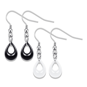 Boucles d'oreilles pendantes en céramique noire et blanche en forme de goutte d'eau, en acier inoxydable, pour étudiants - Product Image 1