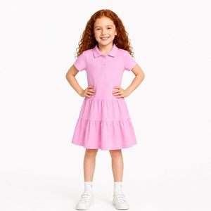 Vestido Polo de Piqué para Niñas, Manga Corta, Uniforme Escolar, Tejido de Algodón - Product Image 4