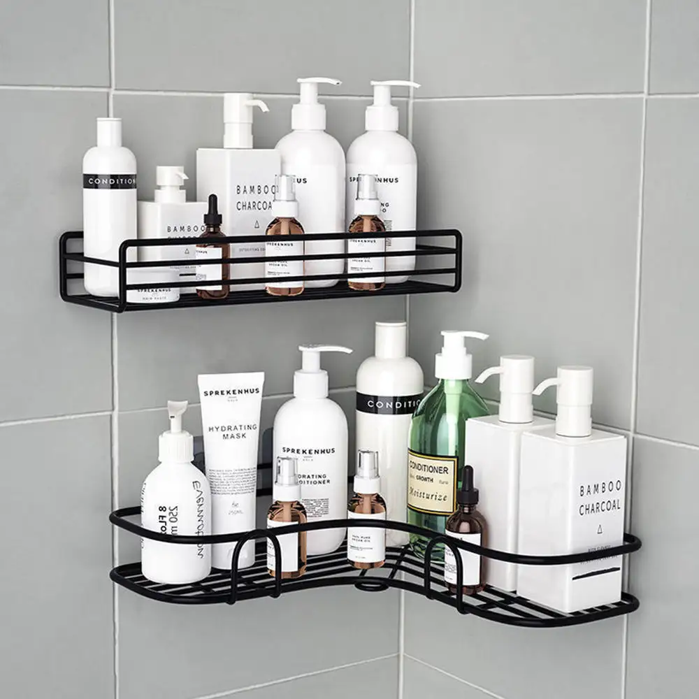 Bathroom Shelf Shower Wall Mount Shampoo Storage Holder With Suction No Drilling Kitchen Storage Bathroom Accessories