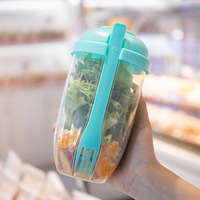 Tasse à salade moderne en plastique PP durable avec fourchette et couvercle, portable, multifonction, pour fruits, légumes, repas, yaourt et régime minceur