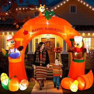 Arche gonflable de 11 pieds pour Thanksgiving avec dindes, écureuils et fruits de la récolte, décorations extérieures avec LED intégrées - Product Image 6