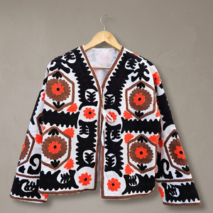 Elegante chaqueta de Tweed blanco para invierno otoño nueva llegada Chaqueta corta de cuello relleno de algodón Suzani bordado Diseño Floral botón - Product Image 2
