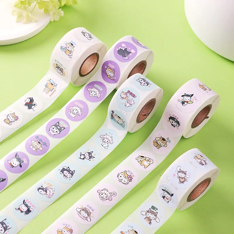 Logotipo personalizado Cinnamoroll Pochacco Melody Kuromi Pompom Purin Kitty Sellado Pegatinas Adhesivo Embalaje Etiqueta Sellado Pegatinas