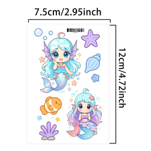 1 Set de 6 Feuilles de Tatouages Temporaires Colorés à Paillettes Autocollant Belle Sirène Dessin Animé <span class=keywords><strong>Tatouage</strong></span> Imperméable pour Visage Bras Jambe - Product Image 2