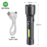 Lampe de poche tactique rechargeable torche LED COB mise au point réglable multi-fonction lumière latérale d'urgence USB et charge solaire