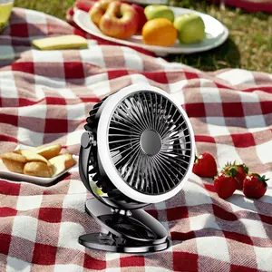 Summer Mini Turbo Fan 4 Speeds 2400mah LED Light with Rechargeable Battery Camping Tent Fan Hanging Tabletop Use Cooling Feature