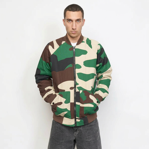 Blouson bomber camouflage à manches longues, fermeture éclair, col rabattable, en polyester tissé, pour homme, automne - Product Image 1