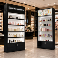 Étagère de présentation de parfums noire, vitrine pour boutique de parfums, étagères éclairées par LED avec panneaux en verre, base de rangement