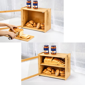 Wooden Bread Box Double Layer <b>Storage</b> <b>Kitchen</b> Countertop Organizer For Bread And Food - Product Image 3