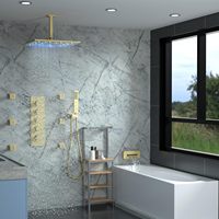Ensemble de robinets de douche de plafond thermostatiques modernes à LED avec système de jet de corps poli