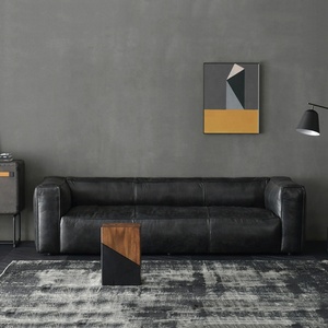 रेट्रो शैली उच्च अंत डिजाइन क्लासिक ग्रे विस्तृत सीट यूरोपीय चमड़े के सोफे - Product Image 5