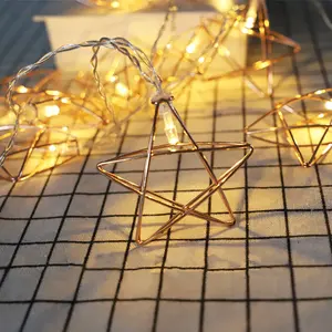 Wholesale Home and Holiday Twinkle Lights 10 Led Geometric Gold Stars Metal String Fairy Lights