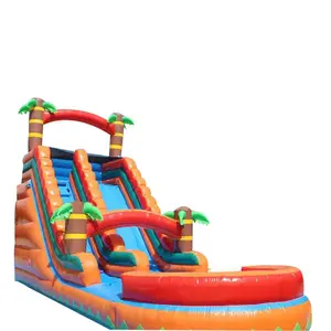 Children's Play Equipment Water Slide Green Yellow Inflatable Water Slide Coir Palm Water Slide