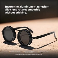 Kacamata Hitam Polarisasi Bulat Desain Buatan Tangan dengan Filter ND Terintegrasi dan Lensa UV400, Kacamata Peredup Kecerahan yang Dapat Disesuaikan