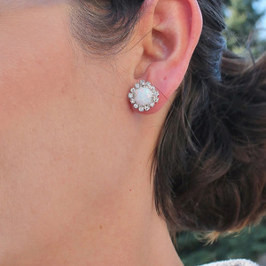 Orecchini a perno con imitazione di opale cristallino lucido, micro zirconi intarsiati, eleganti e semplici, gioielli da donna - Product Image 4