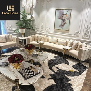 Manufacture Custom Design Premium Villa Modern Style Light Luxury <strong>Leather</strong>/Fabric Sectional Customize <strong>Sofa</strong> Set Living Room <strong>Sofa</strong> - Product Image 1