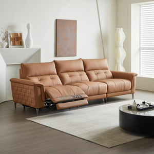 Juego de muebles de sala de estar de lujo moderno 3 2 1 Sofá reclinable eléctrico de cuero italiano real completo - Product Image 2