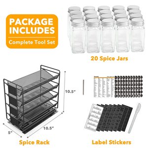 Organisateur d'épices coulissant pour armoire, 4 niveaux, avec 20 bocaux en verre, étiquettes et marqueur, rangement <span class=keywords><strong>de</strong></span> cuisine en métal - Product Image 2