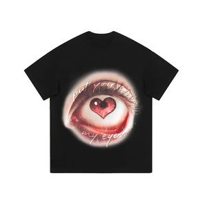 <span class=keywords><strong>Camiseta</strong></span> de algodón holgada de manga corta con cuello redondo y estampado de ojos estilo hip-hop retro americano transfronterizo, top de pareja de moda urbana - Product Image 5