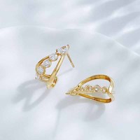 Boucles d'oreilles clous en or jaune 18 carats avec diamants de laboratoire, cristal de rosée du matin, dos plat, boucles d'oreilles en or