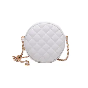 Nueva tendencia Diamond Grid Sling Bag Forma redonda Vintage Bolsa Real Lambskin Mini Crossbody Bag Ladies