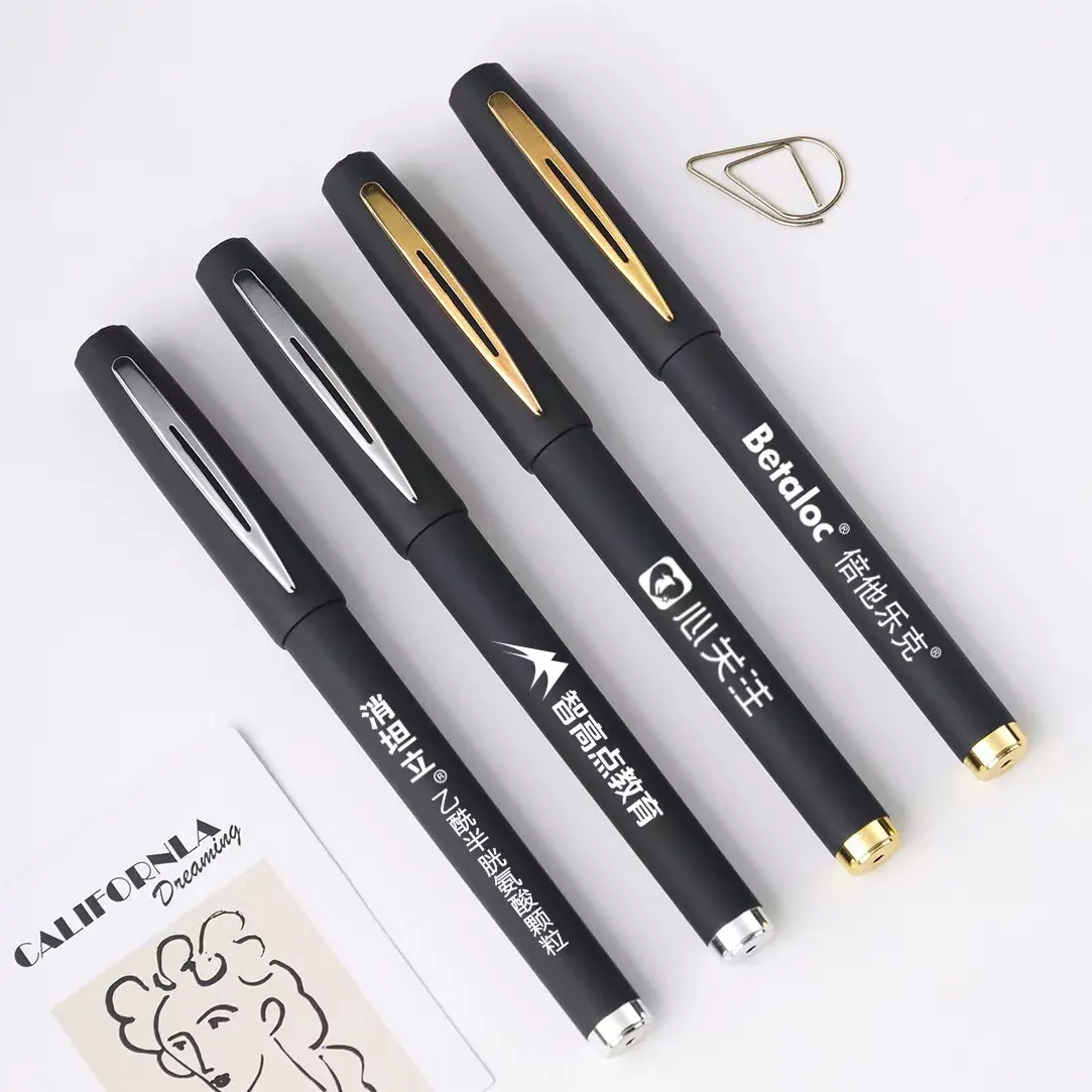 gummi-kotisierter benutzerdefinierter schwarzer und goldener Stift Werbe-Soft-Touch-Gel-Stift mit Logo
