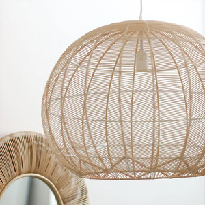 Lámpara colgante redonda de ratán con LED para comedor, lámpara de techo con diseño de tejido natural - Product Image 1