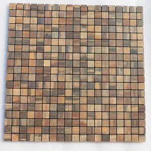 Azulejos de pared de mosaico dorado moderno, azulejos de pared autoadhesivos DIY, azulejos de pared Interior de cocina de aluminio de grano de madera Vintage