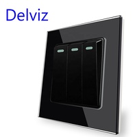 Panneau Interrupteur Mural Delviz en Cristal Trempé, Contrôleur d'Alimentation Carré 16A AC 110V~250V, Interrupteur Poussoir Mural en Verre 3 Gang 2 Voies