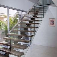 Escalier flottant en verre de conception nouvelle, intérieur et extérieur, escalier droit en bois