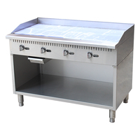 Plancha Teppanyaki de Superficie Amplia, Gran Capacidad, Industrial, 4 Controles, a Gas, con Cajón para Aceite y Compartimento de Almacenamiento
