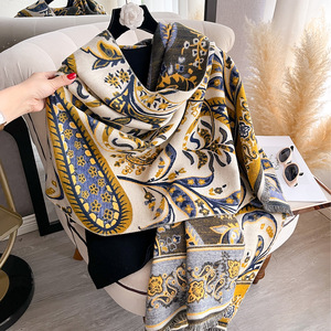 Ladies' Trendy Autumn-Winter Accessories Warm Faux-Cashmere Polyester <strong>Scarf</strong> with <strong>Paisley</strong> Jacquard Design - Product Image 1