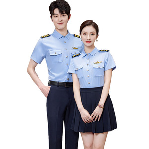 Pilot Uniform Shirt Short Sleeve Solid Color Polyester Slim Fit Unisex Airline Uniforms - Product Image 5