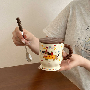 Taza de Cerámica con Tapa y Cuchara, Bandeja Súper Linda, Taza <span class=keywords><strong>para</strong></span> el Hogar, <span class=keywords><strong>para</strong></span> <span class=keywords><strong>Parejas</strong></span>, Taza <span class=keywords><strong>para</strong></span> Desayuno - Product Image 2