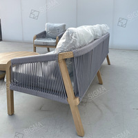Ensemble de canapés d'extérieur en teck tressé avec coussins, résistant aux intempéries, pour jardin et balcon