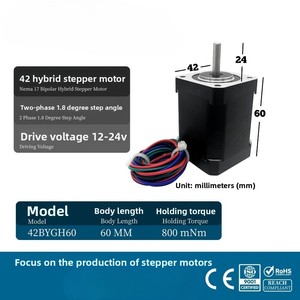 <span class=keywords><strong>Moteur</strong></span> <span class=keywords><strong>pas</strong></span> <span class=keywords><strong>à</strong></span> <span class=keywords><strong>pas</strong></span> hybride Nema 17, longueur de corps 60 mm, 12V-24V CC, 0,42 Nm, 1,8 degré, couple élevé pour imprimante 3D, graveur laser CNC, OEM - Product Image 2