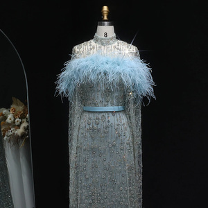 Jancember LSZ665 <span class=keywords><strong>elegante</strong></span> <span class=keywords><strong>blu</strong></span> piuma cintura mantello manica abiti da sirena abito - Product Image 4