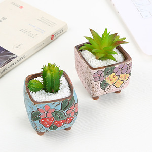 Mini Maceta Cuadrada <span class=keywords><strong>para</strong></span> Suculentas con Diseño de Fresa Pintada a Mano, Color Verde - Product Image 4