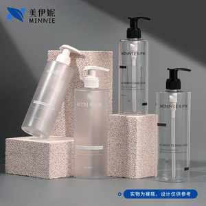 Botella cilíndrica transparente de plástico PET con bomba Minnie de 300ml 500ml para loción, gel de ducha y champú - Product Image 5