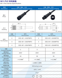 Conector Eléctrico M11 de <span class=keywords><strong>2</strong></span>, <span class=keywords><strong>3</strong></span> y 4 Pines, Cable Eléctrico, Conector Macho y Hembra, IP67 Impermeable, Conector para Farola - Product Image 6